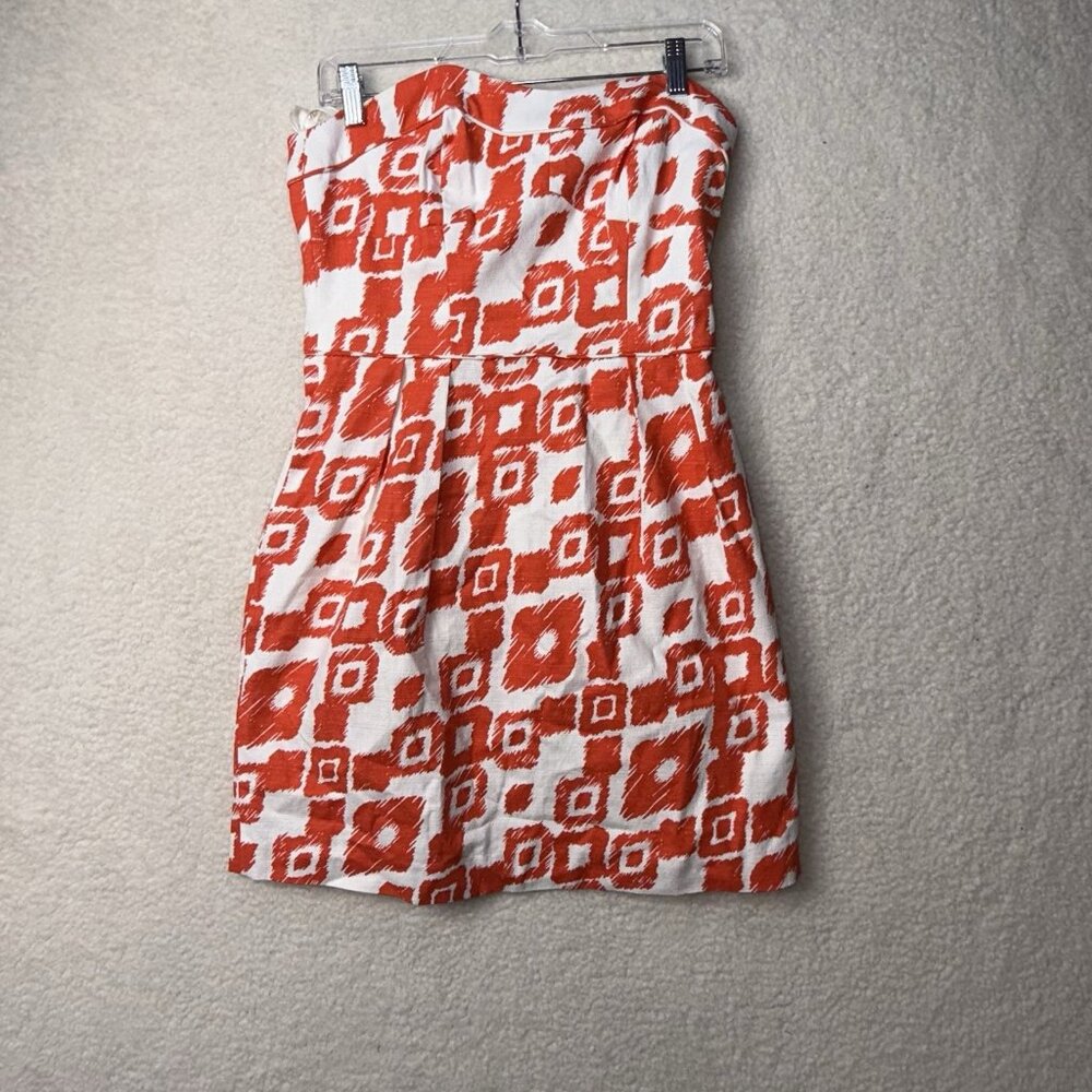 Shoshanna Womens Buzios Gwendolyn Sheath Dress Orange White Ikat Stretch Lined 4